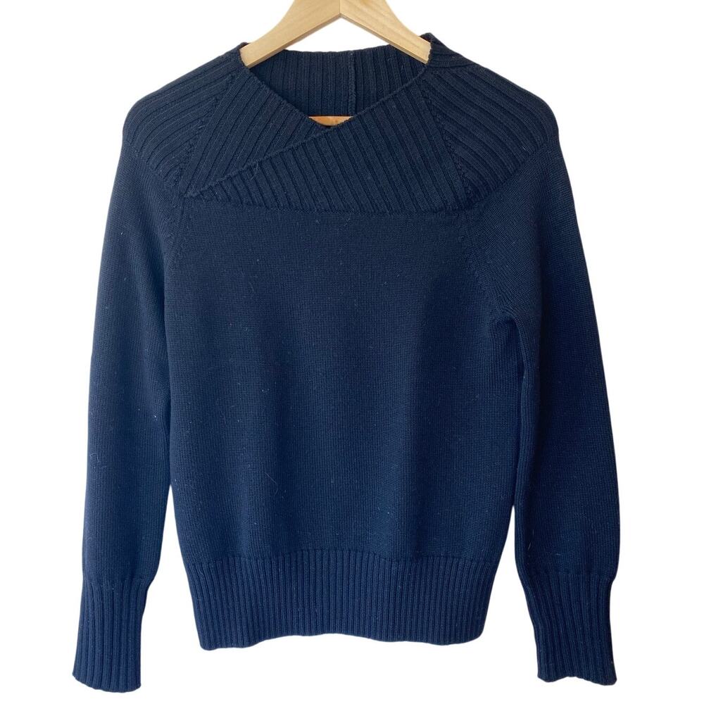 Max Mara Leisure Ribbed Crossover Knit Pullover Sweater Wool Black Women’s